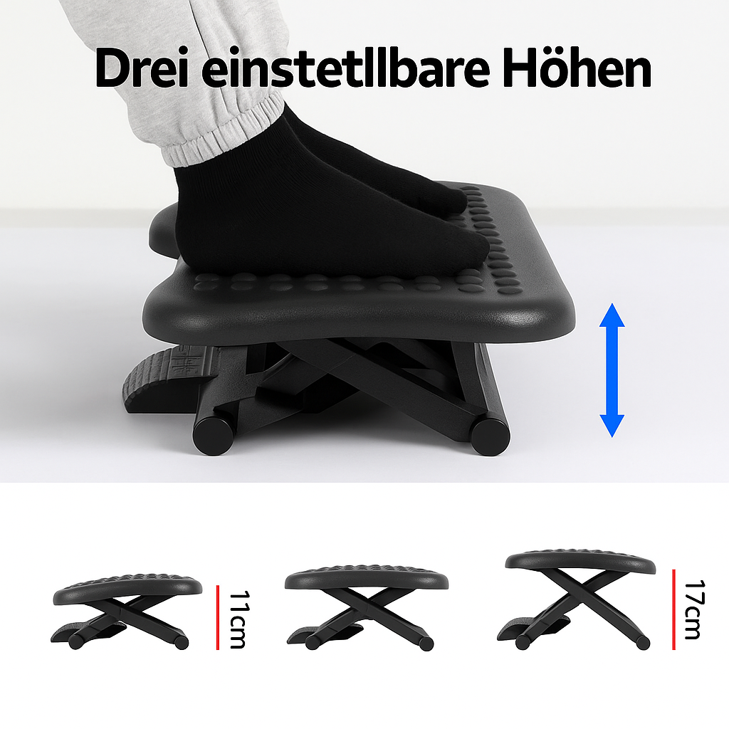 Verstellbare Schreibtisch-Fußstütze mit Akupressur für höchsten Komfort
